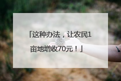 这种办法，让农民1亩地增收70元！